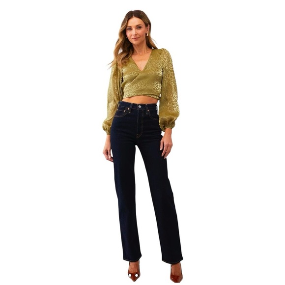 NWOT-Show Me Your MuMu Joplin Blouse, gold cheetah organza Size Medium - Picture 2 of 11